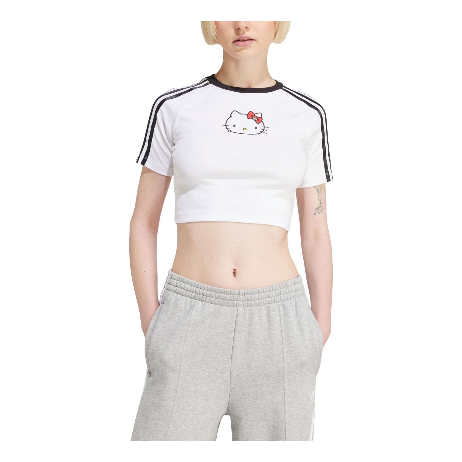 (WMNS) adidas x Hello Kitty 3-Stripes Crop T-shirt Asia Sizing 'White' IX7879