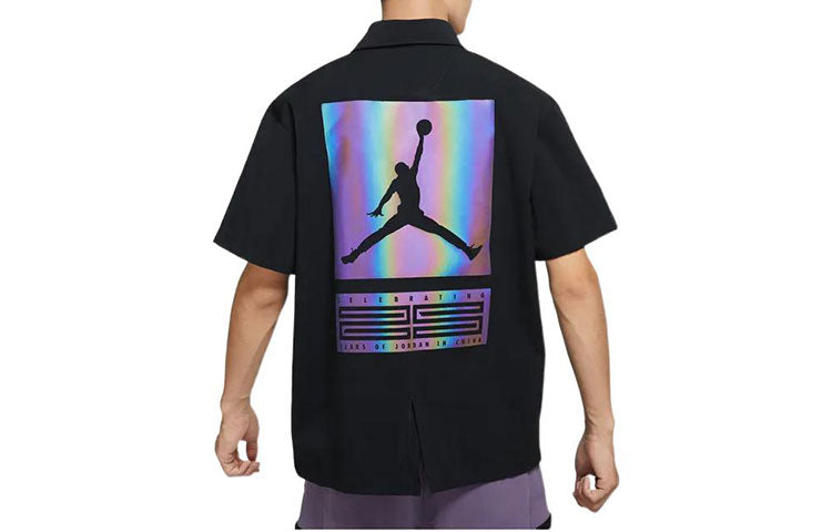 Men's Air Jordan Dongdan Laser Pattern Pullover Round Neck Short Sleeve Black T-Shirt DV6283-010