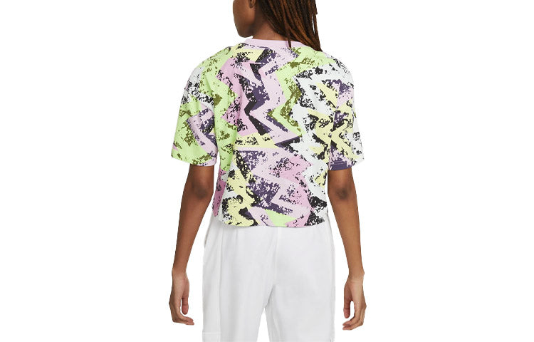 (WMNS) Air Jordan Heatwave Boxy Logo Embroidered Full Print Loose Sports Short Sleeve Light Pink T-Shirt DD0412-676