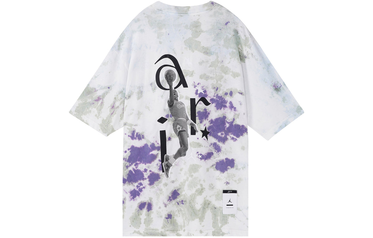 Men's Air Jordan Splash Ink Color Block Alphabet Printing Casual Short Sleeve Blue T-Shirt DM1455-366