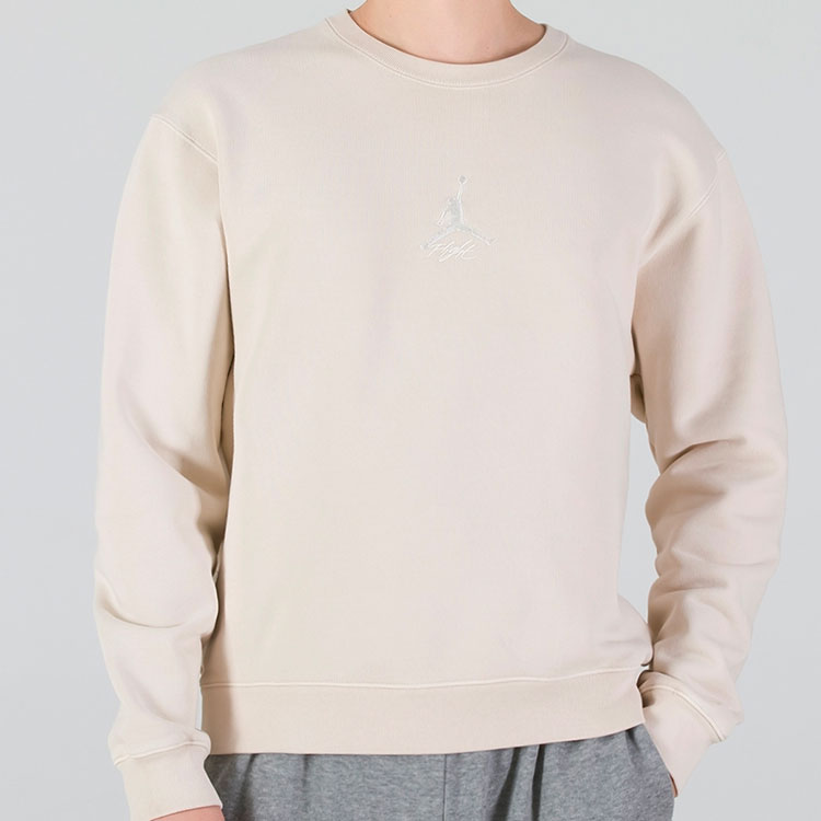 Men's Air Jordan As J Flt Hrtg Flc Crew Embroidered Logo Sports Knit Pullover Round Neck Beige DO2308-104