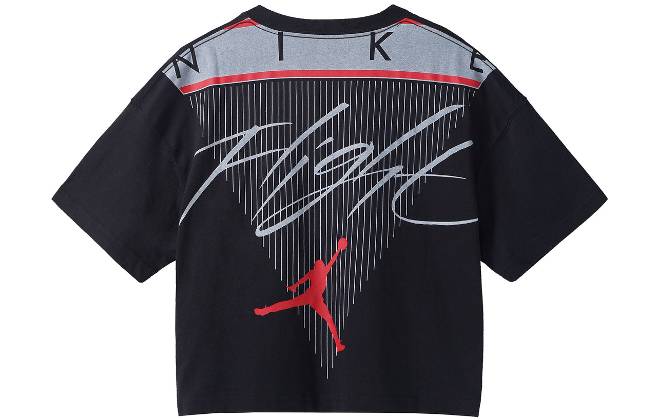 (WMNS) Air Jordan Essential Back Large Printing Loose Sports Short Sleeve Black DC2154-010