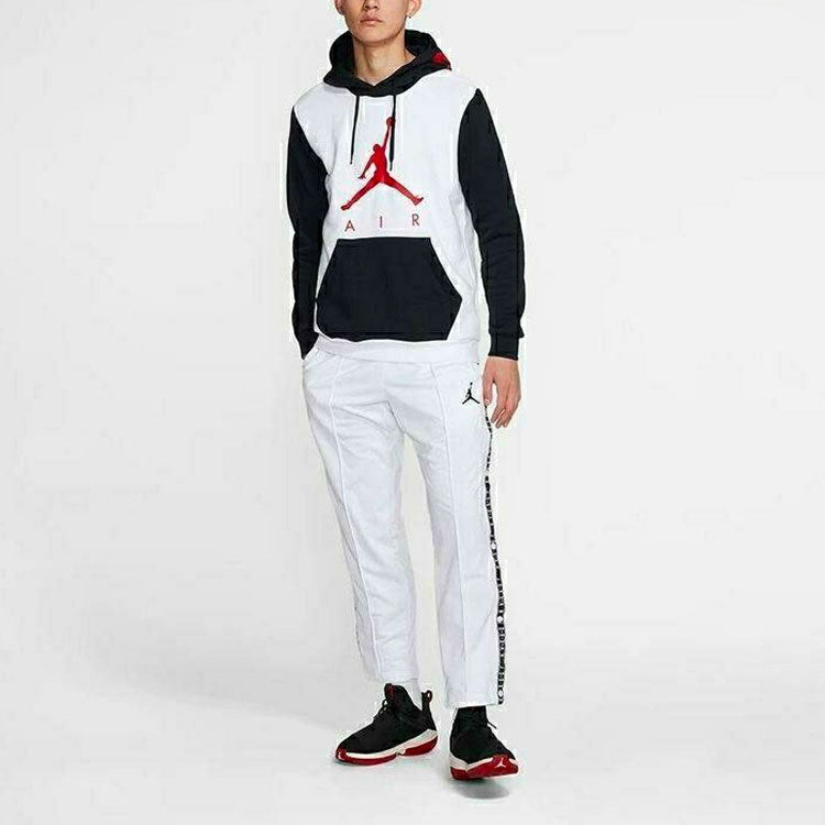 Men's Air Jordan Colorblock Logo Printing Fleece Lined Stay Warm Hooded Pullover Sports White CK1349-100