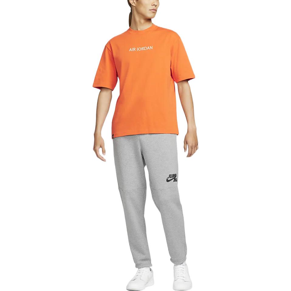 Men's Air Jordan Solid Color Alphabet Logo Round Neck Short Sleeve Orange T-Shirt DO6100-847