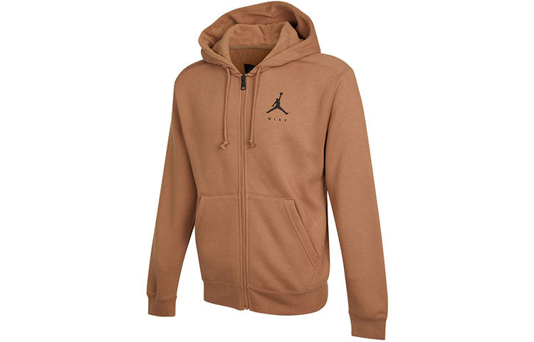 Men's Air Jordan Casual Fleece Lined Hooded Thicken Sports Long Sleeves Jacket Brown DC9607-256