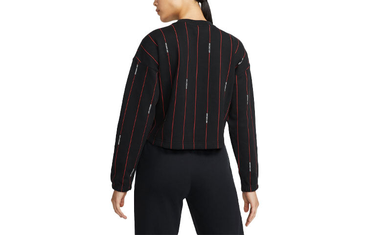 (WMNS) Air Jordan Contrasting Colors Vertical Stripes Round Neck Pullover Long Sleeves Black Hoodie DJ2624-010