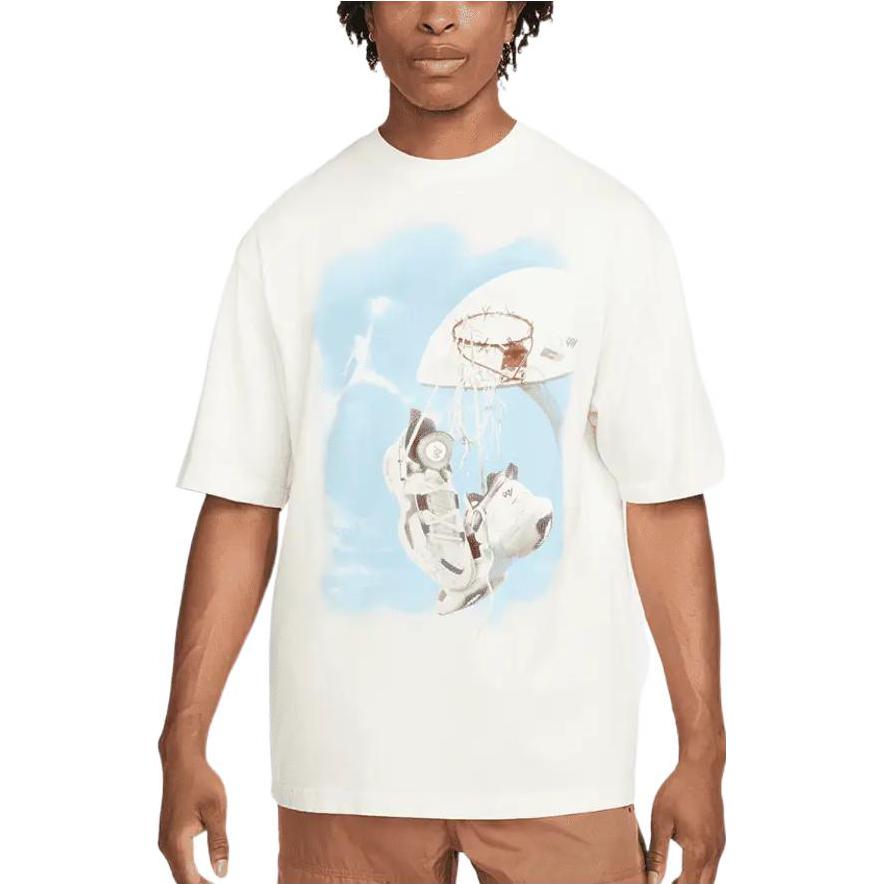 Men's Air Jordan x HTG Crossover Cartoon Printing Round Neck Short Sleeve Us Edition Light Ivory T-Shirt DJ7977-110