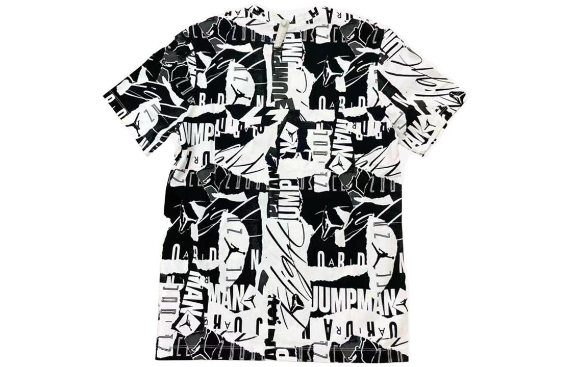 Men's Air Jordan Graffiti Full Print Pullover Round Neck Short Sleeve Black White T-Shirt DA9878-010