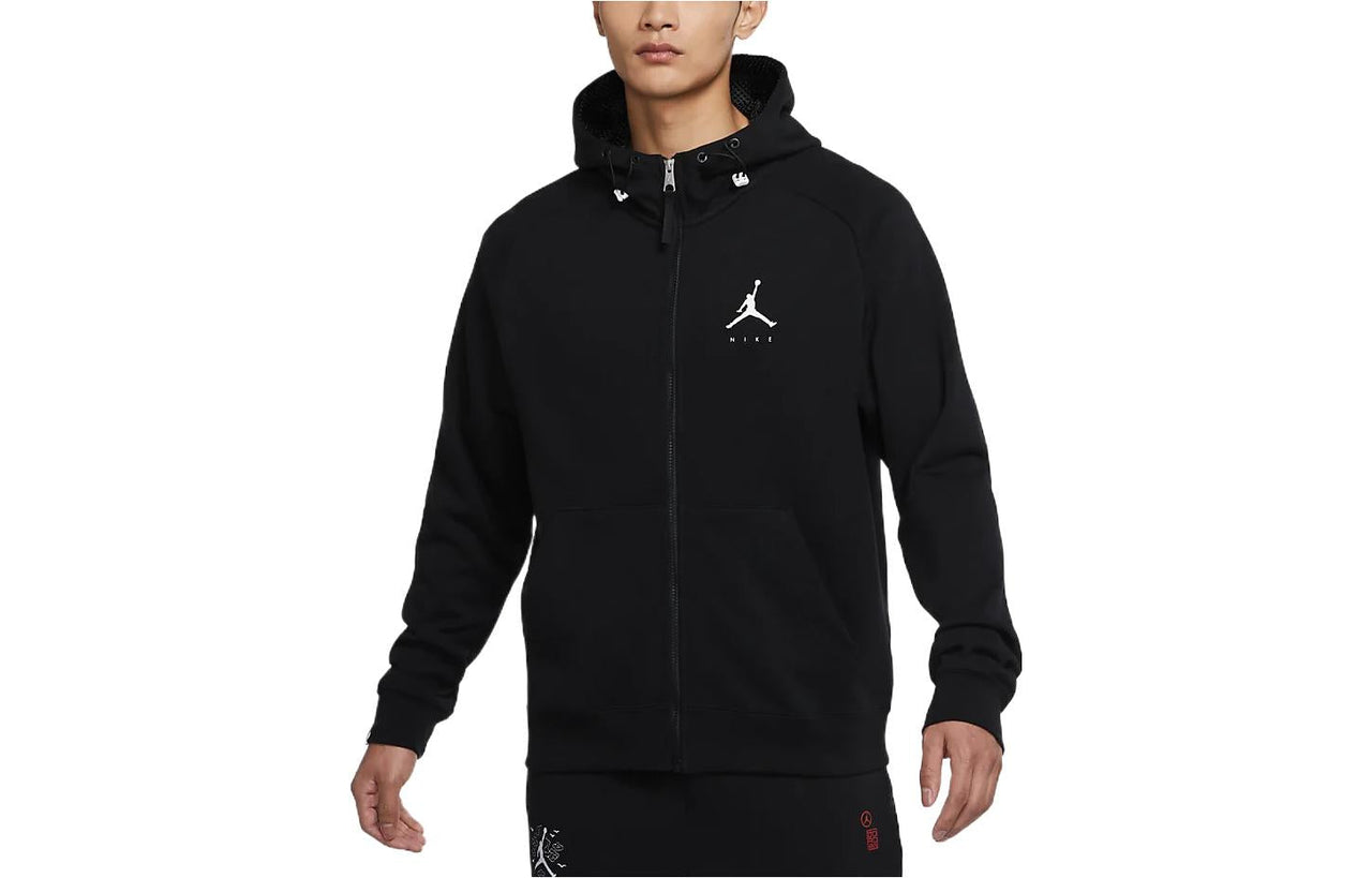 Air Jordan Jumpman French Terry Printing Alphabet Logo Pattern Zipper Cardigan Black DM1399-010