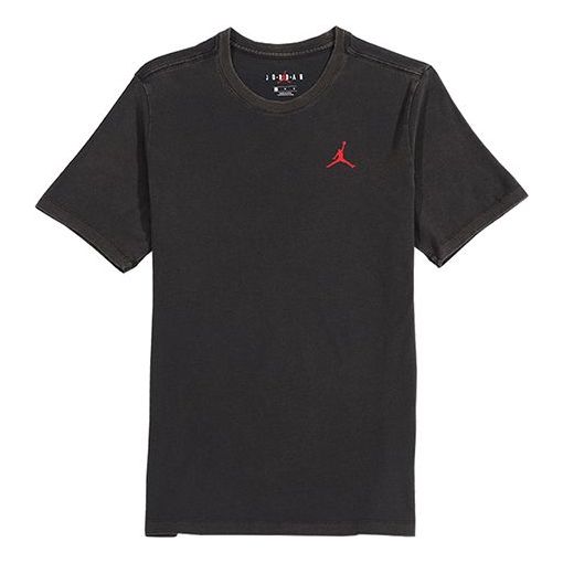 Air Jordan Back Printing Flying Man Retro Short Sleeve Distress Black AQ3735-010