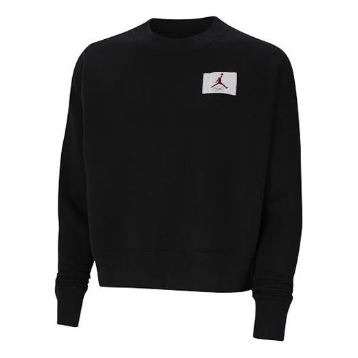 (WMNS) Air Jordan Flight Short Logo Round Neck Pullover Hoodie 'Black' CV7786-010