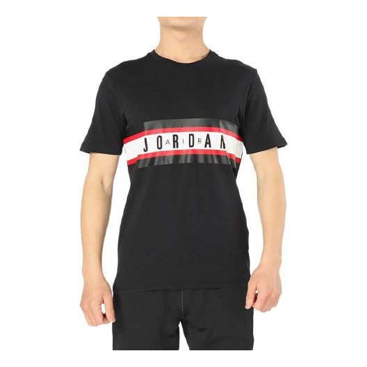 Men's Air Jordan Splicing Alphabet Logo Printing Casual Short Sleeve Black T-Shirt 939619-010