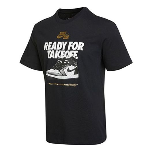 Men's Air Jordan Alphabet Shoes Printing Round Neck Casual Short Sleeve Black T-Shirt DV9719-010