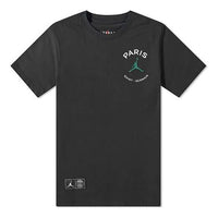 Men's Air Jordan x PSG Crossover Alphabet Logo Printing Casual Short Sleeve Black T-Shirt DB6514-010