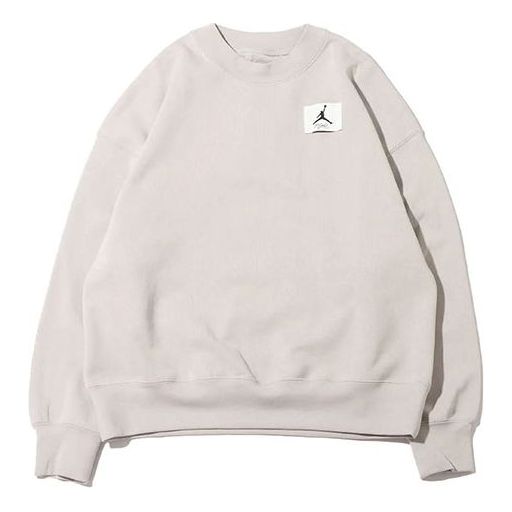 (WMNS) Air Jordan Fleece Crew Fleece Lined Round Neck Loose Pullover Hoodie 'Light Mineral Grey' DM5190-012