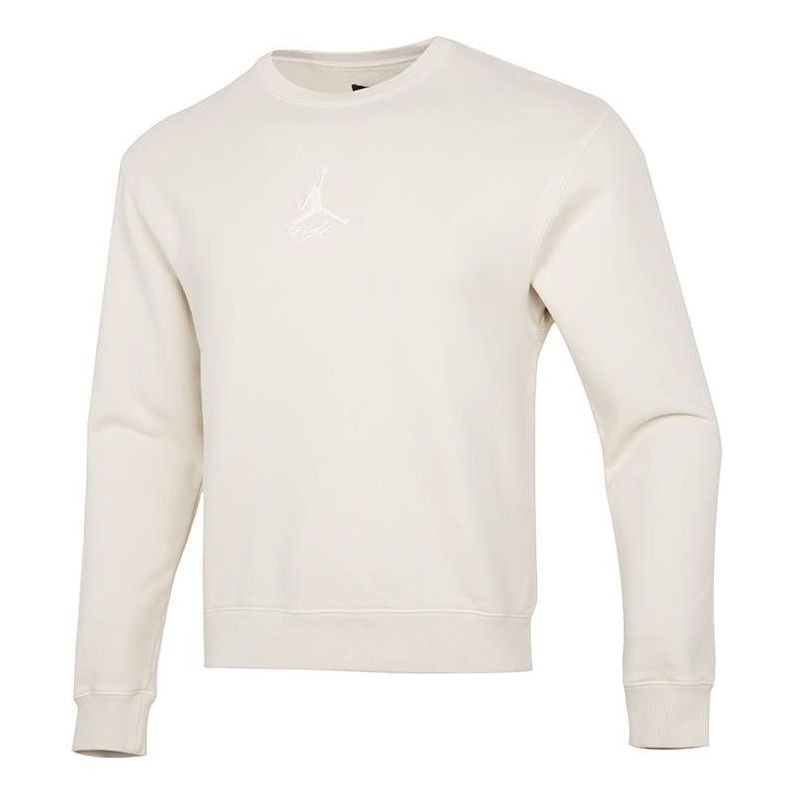 Men's Air Jordan As J Flt Hrtg Flc Crew Embroidered Logo Sports Knit Pullover Round Neck Beige DO2308-104