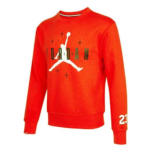 Men's Air Jordan Logo Alphabet Printing Fleece Lined Round Neck Pullover Red DO9153-673