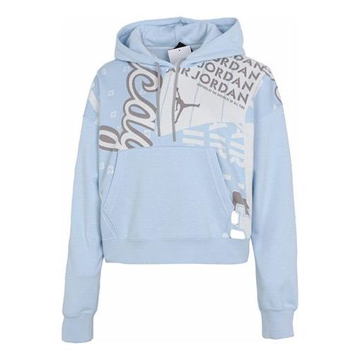 (WMNS) Air Jordan Funny Pattern Knit Short Pullover Hoodie Light Blue DD9296-438