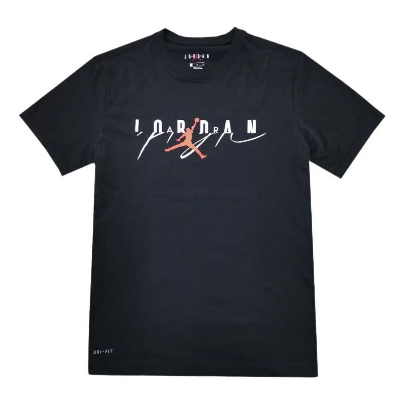 Men's Air Jordan Alphabet Printing Round Neck Short Sleeve Black T-Shirt CI0053-011