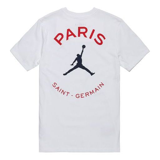 Air Jordan Paris Saint-Germain Logo Printing Sports Round Neck Short Sleeve White DB6515-100