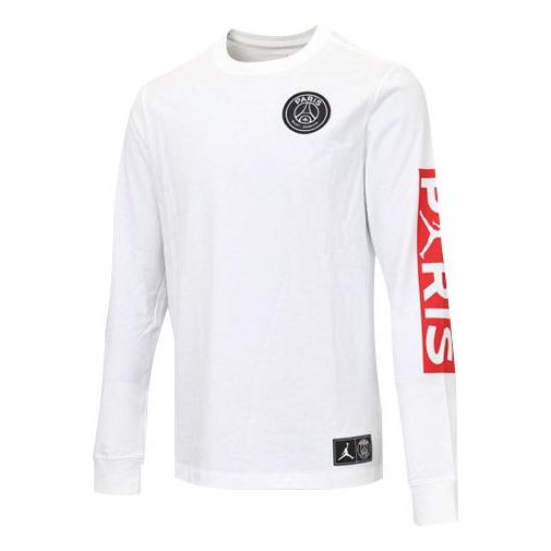 Air Jordan Paris Saint-Germain Chest Logo Printing Long Sleeves White BQ8383-101