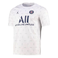 Air Jordan Paris Saint-Germain Pre-Match Dri-fit Soccer/Football Full Print Round Neck Pullover Short Sleeve White DH7692-101