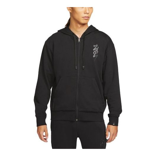 Men's Air Jordan Zion Alphabet Printing Retro Hooded Zipper Jacket Black DJ5870-010