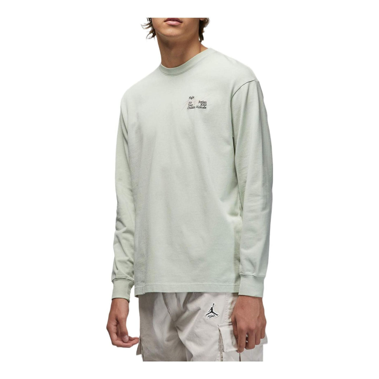 Men's Air Jordan Alphabet Printing Solid Color Round Neck Long Sleeves Aqua Blue T-Shirt DN3411-017