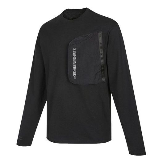 Men's Air Jordan Splicing Pocket Reflective Printing Round Neck Pullover Black T-Shirt DN2050-010