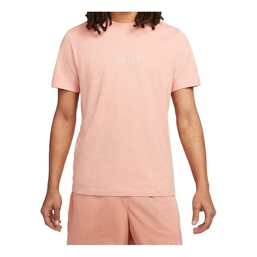 Men's Air Jordan Solid Color Alphabet Printing Round Neck Short Sleeve Pink T-Shirt DM3182-824