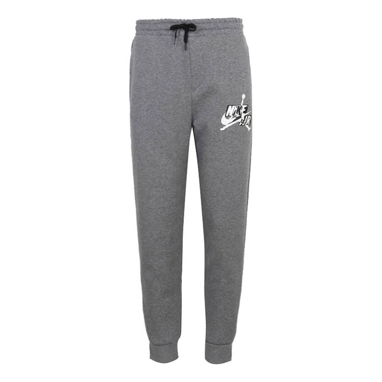 Air Jordan Jumpman Classics Flying Man Printing Drawstring Fleece Lined Slim Fit Bundle Feet Long Pants Gray DB6759-091