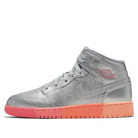 (GS) Air Jordan 1 Mid 'Metallic Silver Pink Crimson' 555112-006