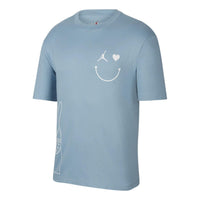 Men's Air Jordan Smiling Face Pattern Logo Printing Round Neck Short Sleeve Blue T-Shirt DZ7637-494