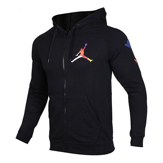 Air Jordan Colorful Logo Zipper Hooded Jacket Black CJ7880-010